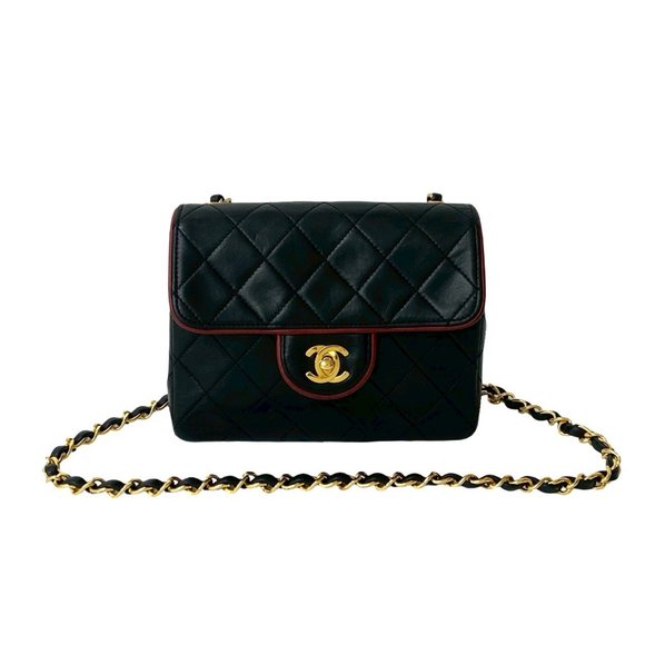 CHANEL Matelasse Coco Mark Lambskin Leather Chain Shoulder Bag, Black, 741-3 - Picture 1 of 10